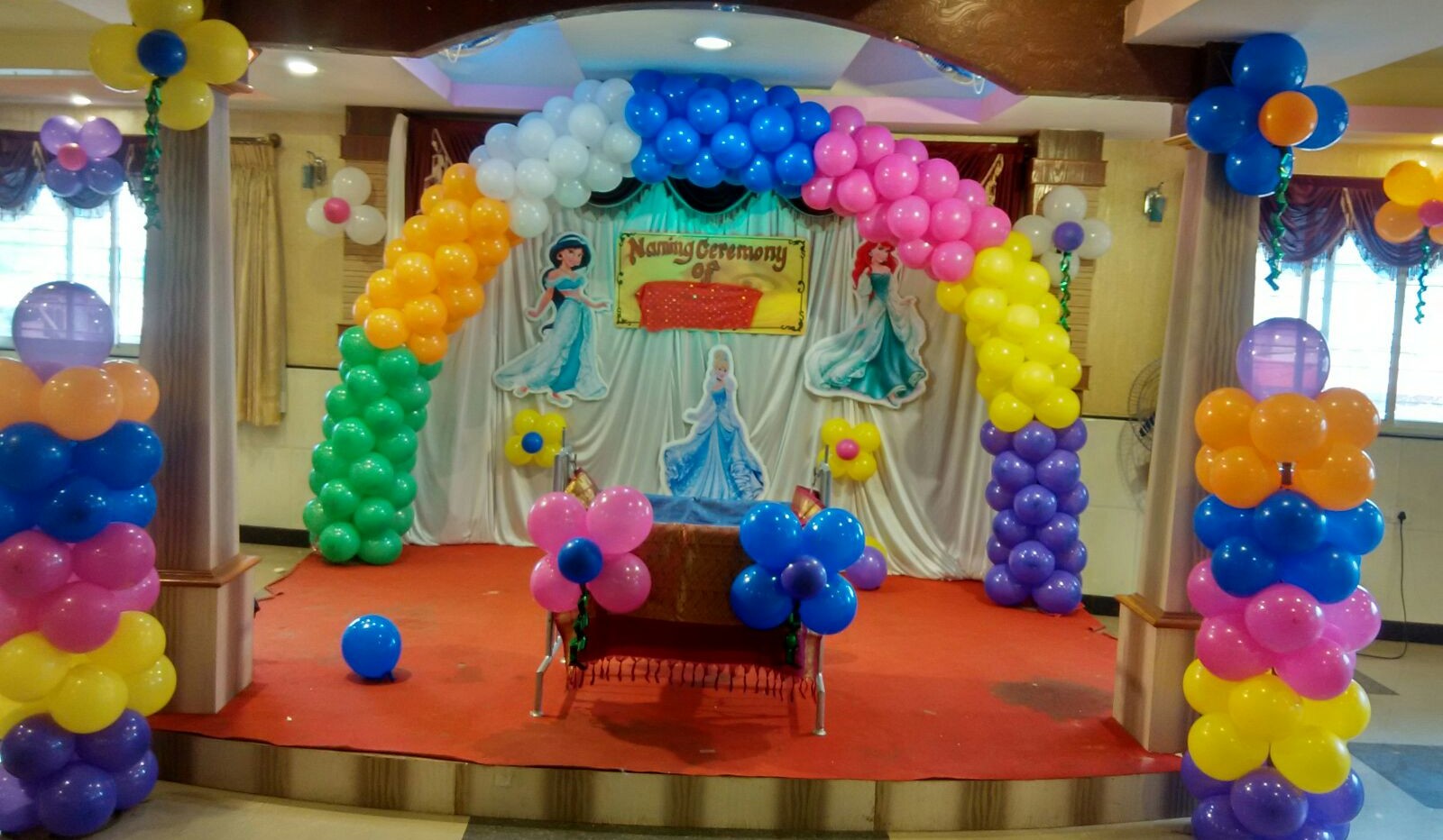 Rainbow colors princess balloon decorators Bangalore