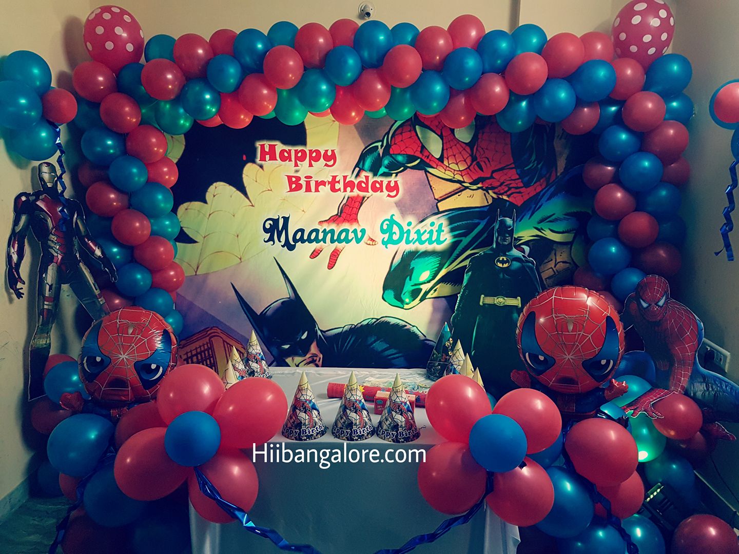 Superheros theme banner birthday party balloon decorators Bangalore