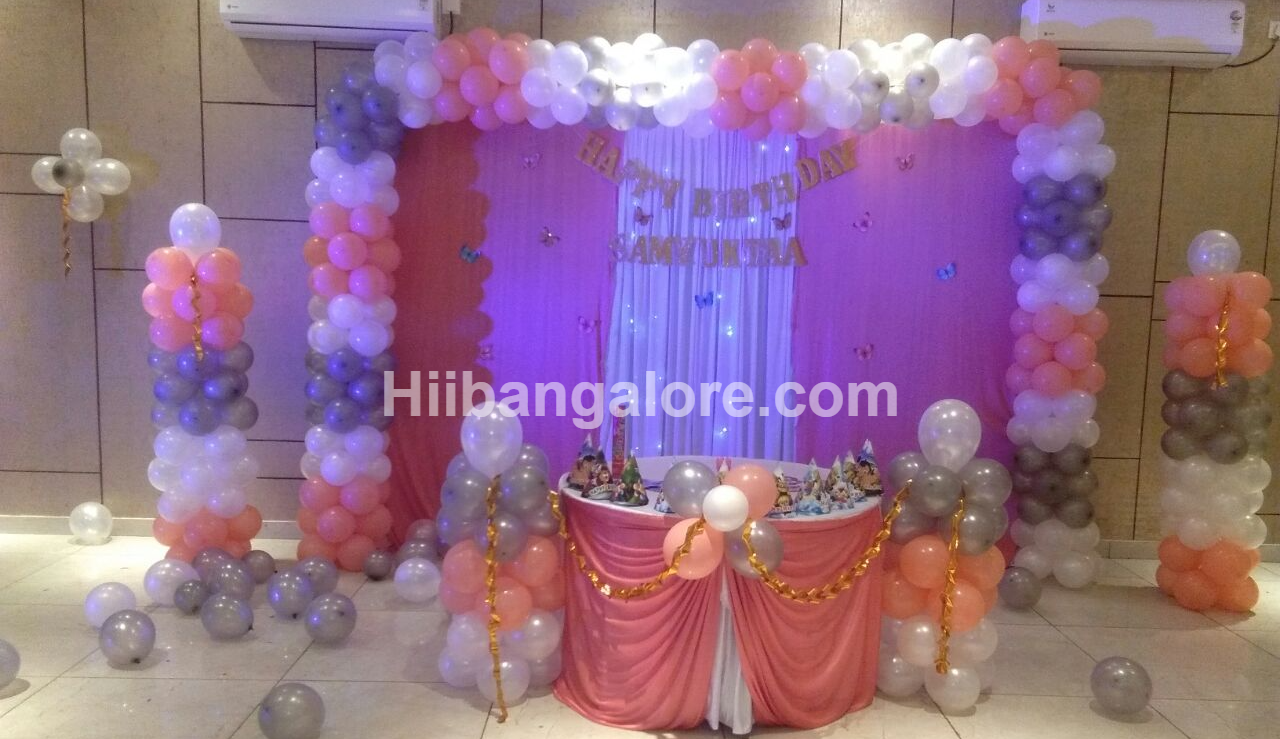 Baby girl birthday party balloon decorators Bangalore