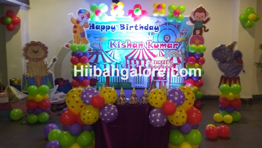 Carnival theme banner birthday party balloon decorators Bangalore