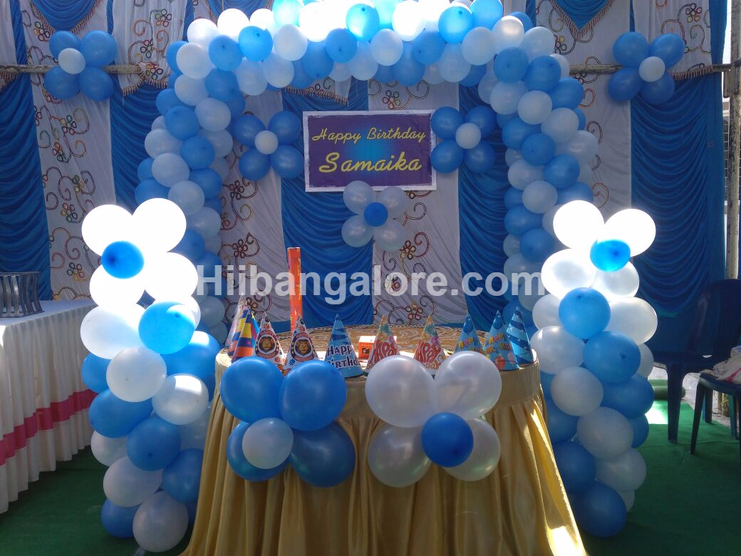 Blue and white balloons birthday party decorators Bangalore