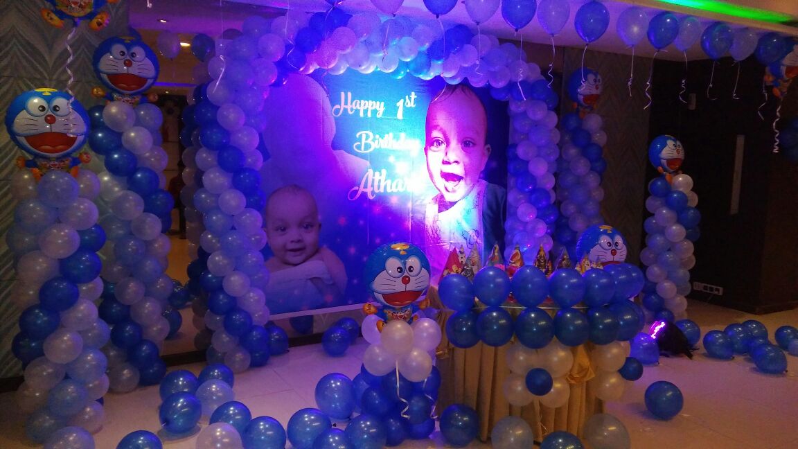 Doraemon theme banner birthday party balloon decorators Bangalore