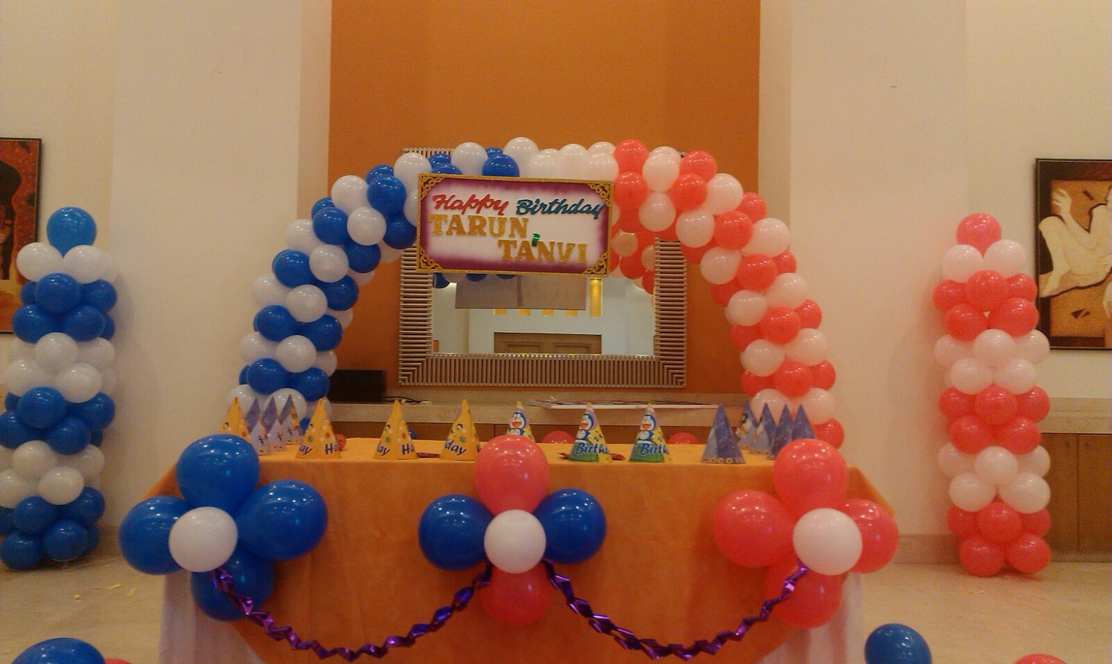 Twin baby birthday party balloon decorators Bangalore