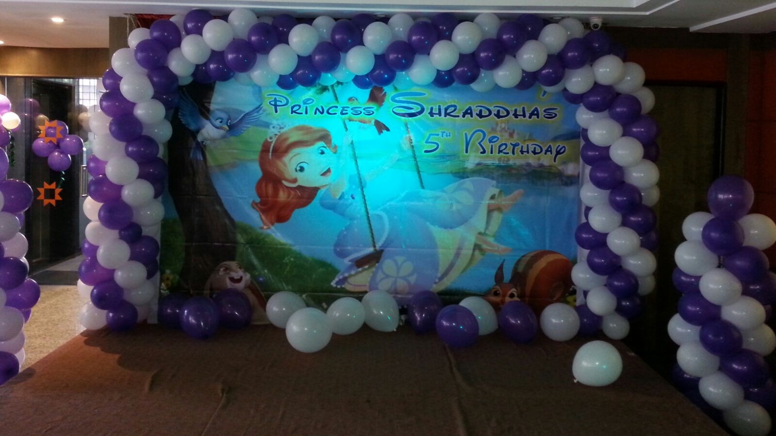 Sofia theme banner birthday party balloon decorators Bangalore
