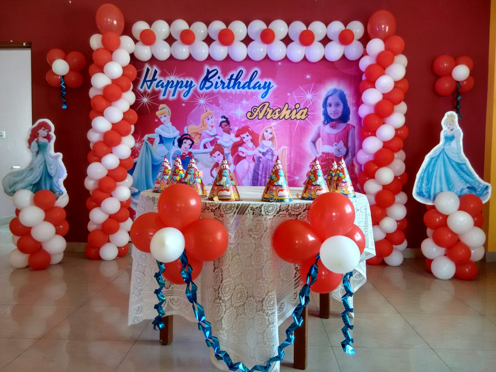 Princess theme banner birthday party balloon decorators Bangalore
