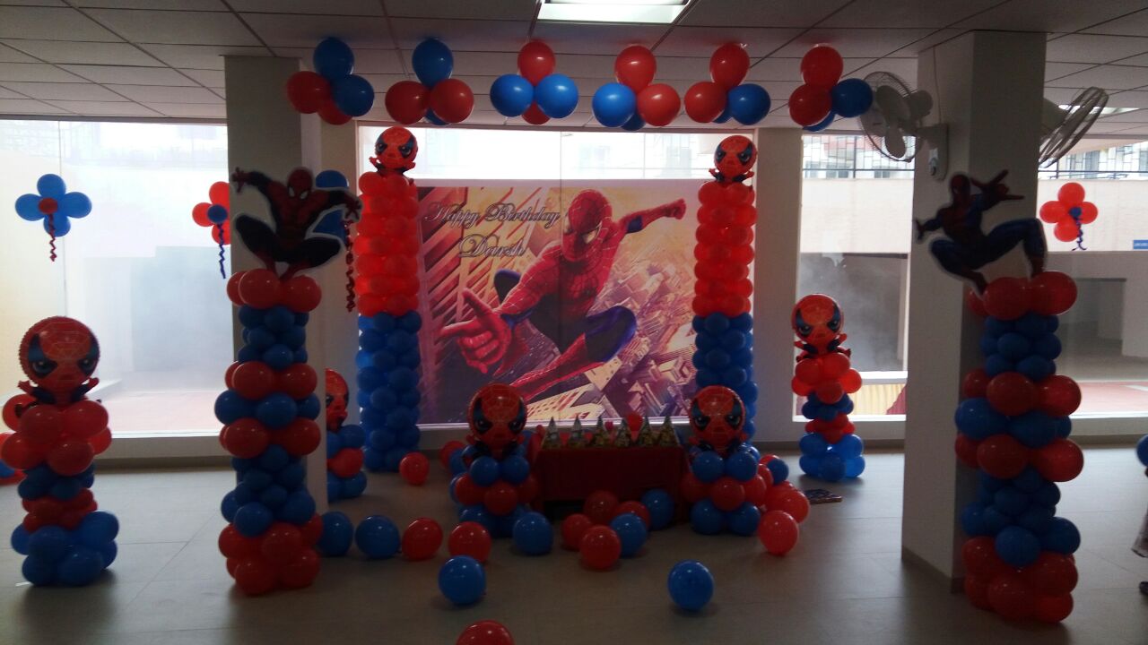 Spiderman theme banner Birthday party balloon decorators Bangalore