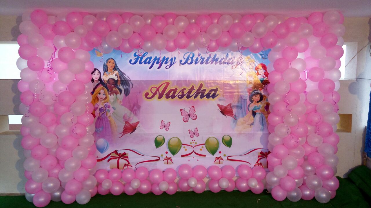 Princess theme banner birthday party balloon decorators Bangalore