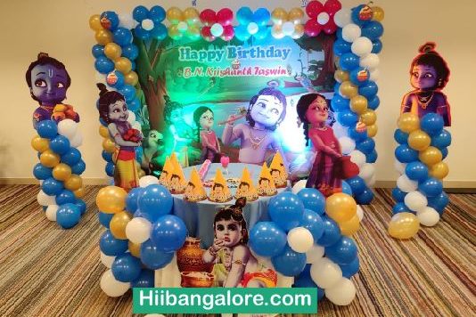 Little krishna theme birthday party decorators Bangalore