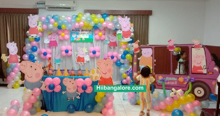 Peppa pig theme birthday party decorators Bangalore