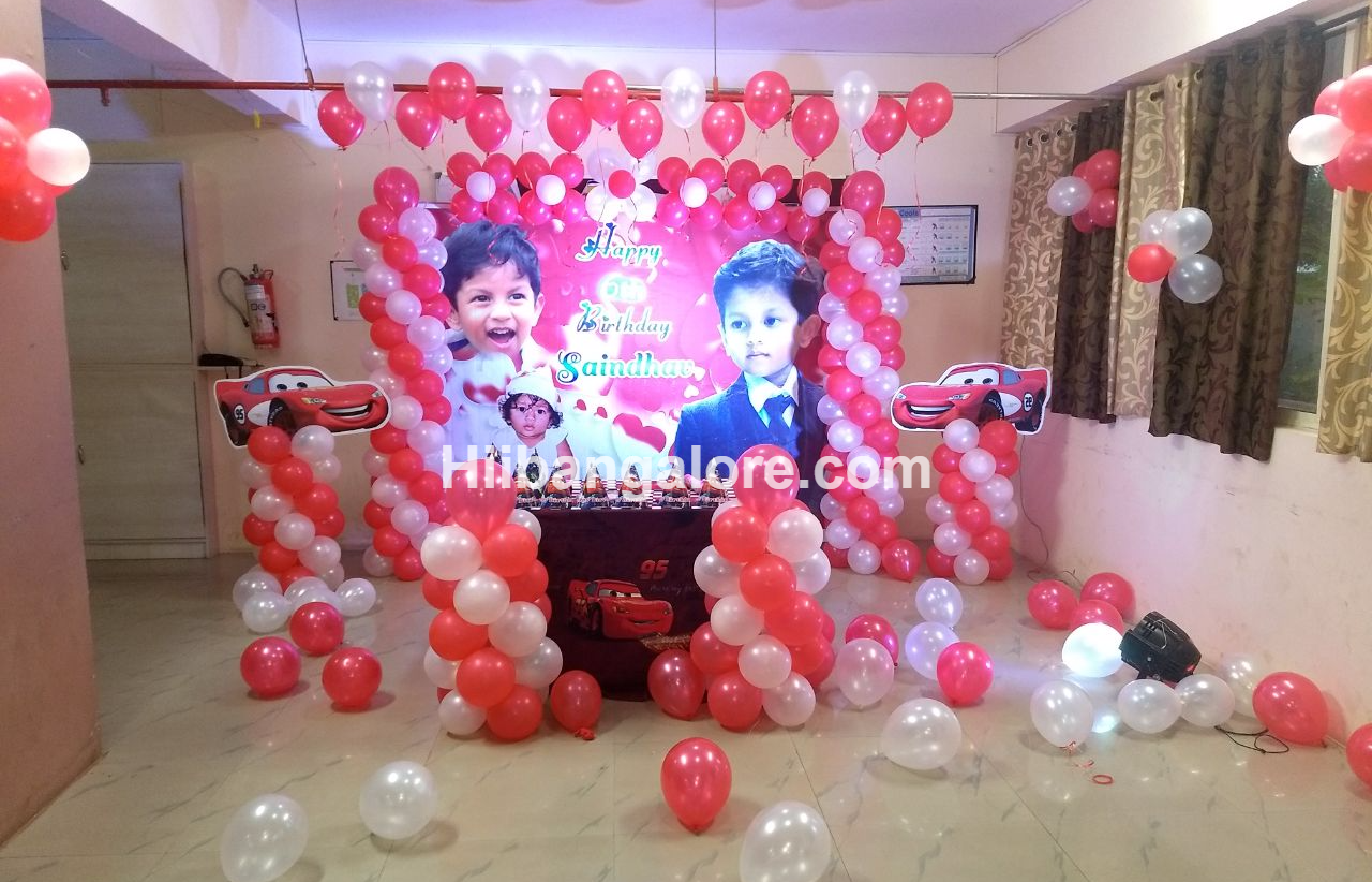 Mcqueen cars theme birthday party balloon decorators Bangalore