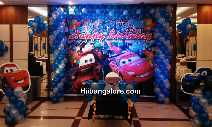 Mcqueen cars theme banner birthday party balloon decorators Bangalore