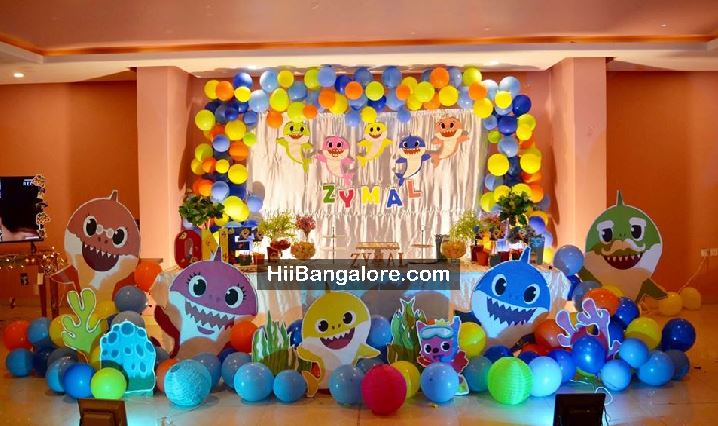 Baby shark theme birthday party balloon decoration Bangalore