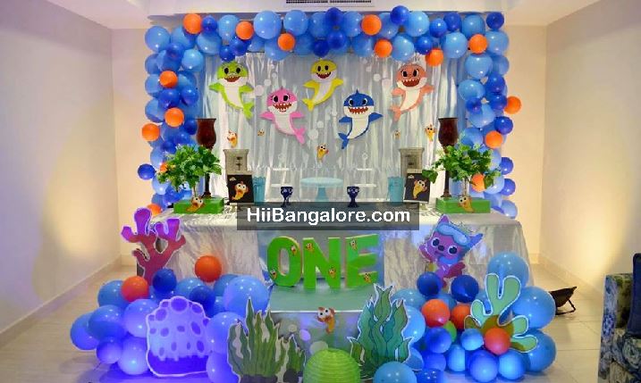 Baby shark theme customized balloon decoration Bangalore