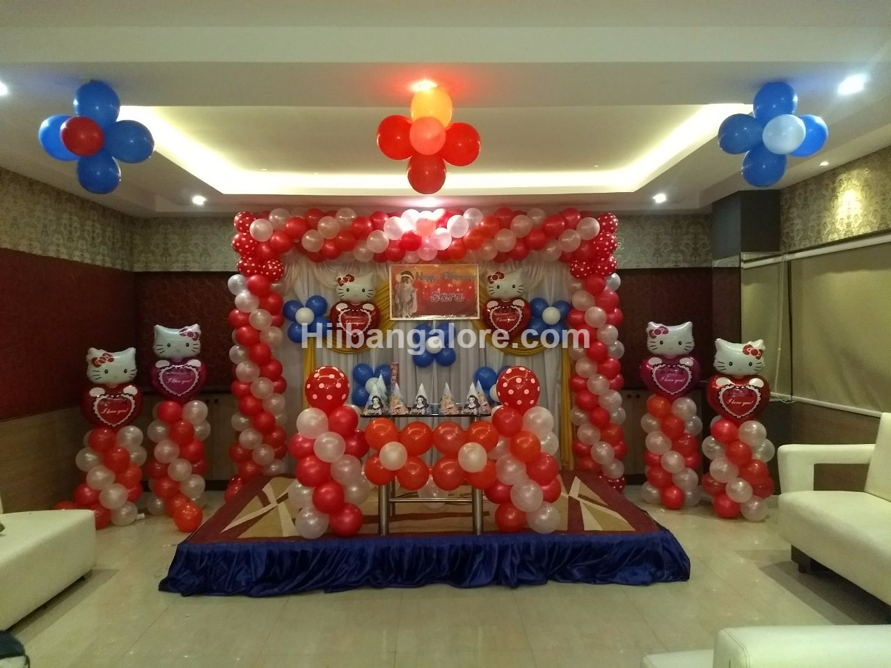 Hello kitty theme birthday party balloon decorators Bangalore