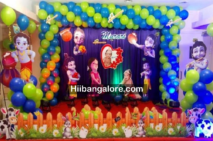 Little krishna theme birthday balloon decorators Bangalore