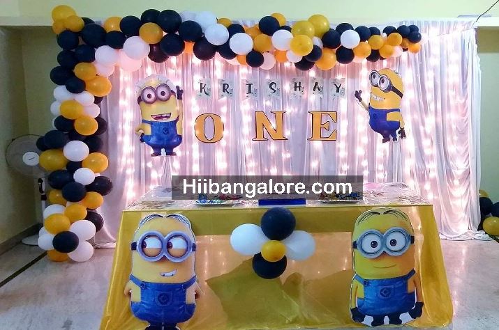 Organic minions theme birthday balloon decorators Bangalore