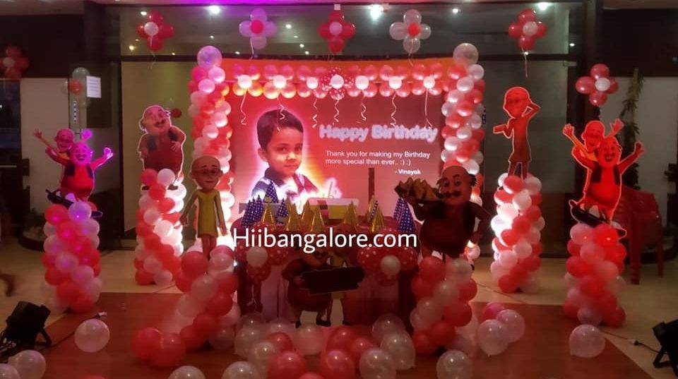 Motu patlu theme banner birthday party balloon decorators Bangalore