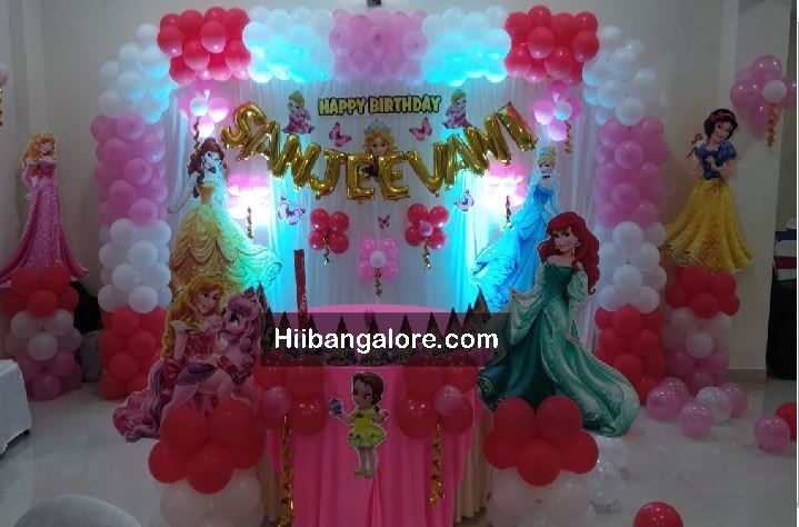 Princess theme birthday party balloon decorators Bangalore