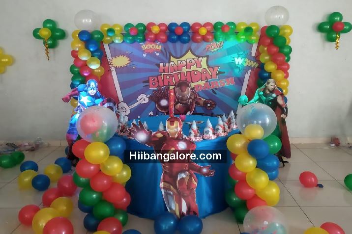 Iron man theme banner birthday party balloon decorators Bangalore