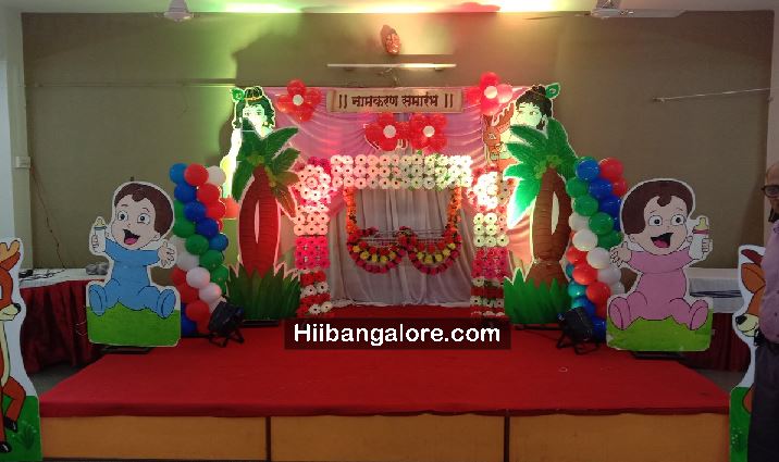 Krishna theme cradle ceremony decoration Bnagalore