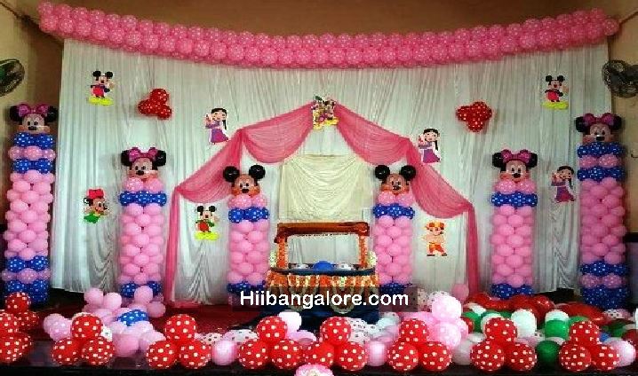 Mickey mouse theme balloon decoration for naming ceremony