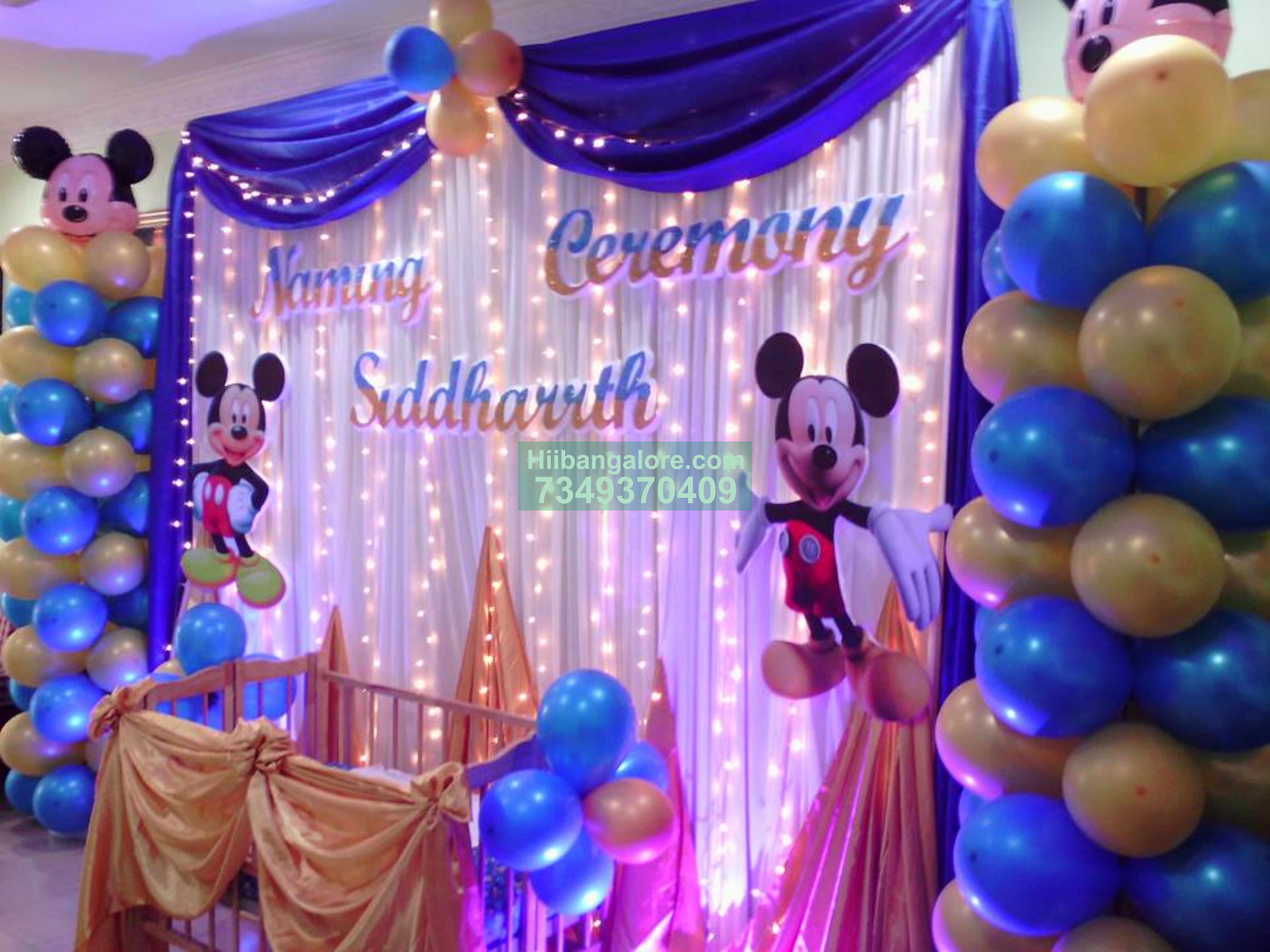 Mickey theme naming ceremony decor at home Bangalore