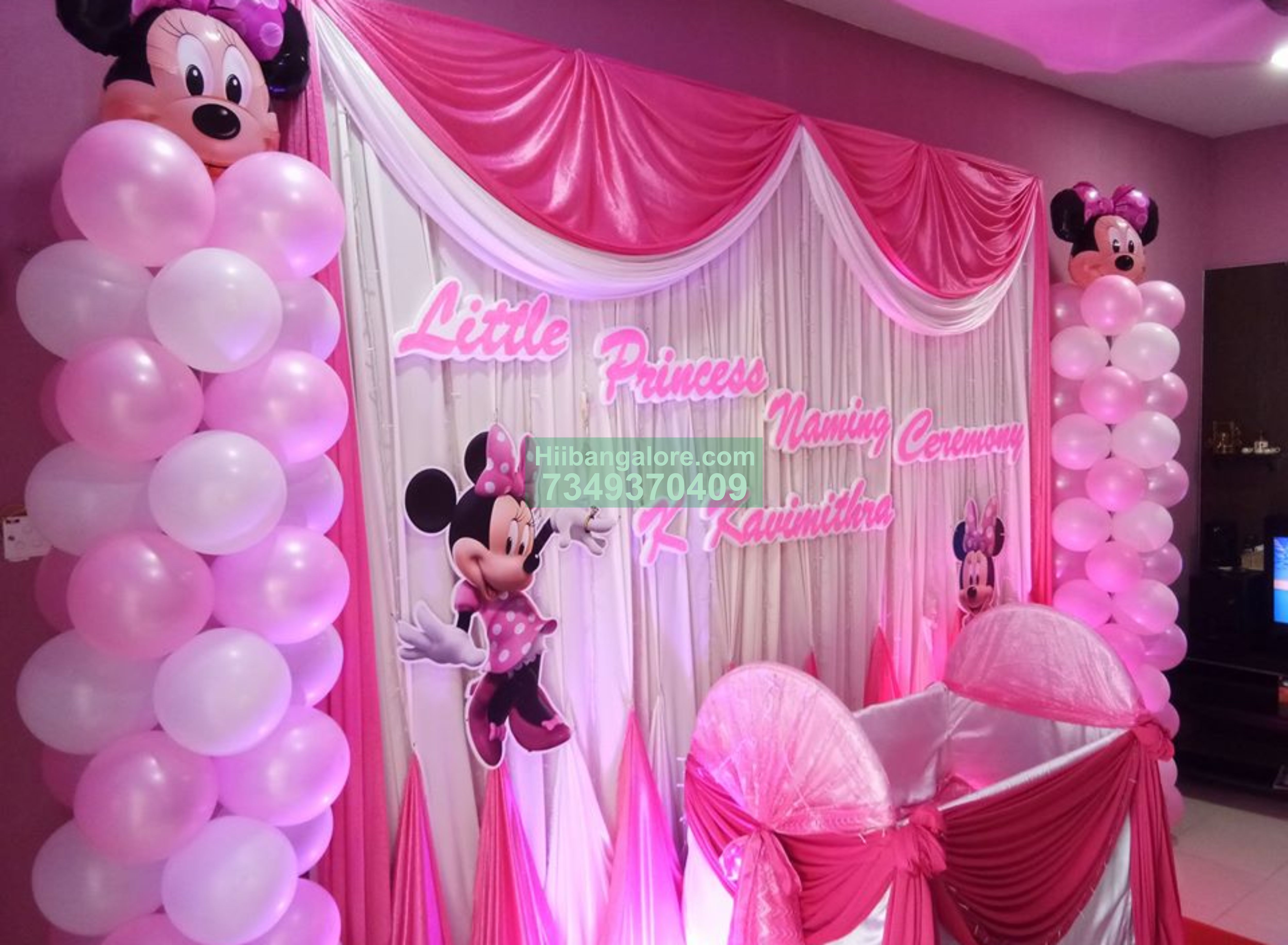 Minnie mouse theme naming ceremony decoration at home Bangalore