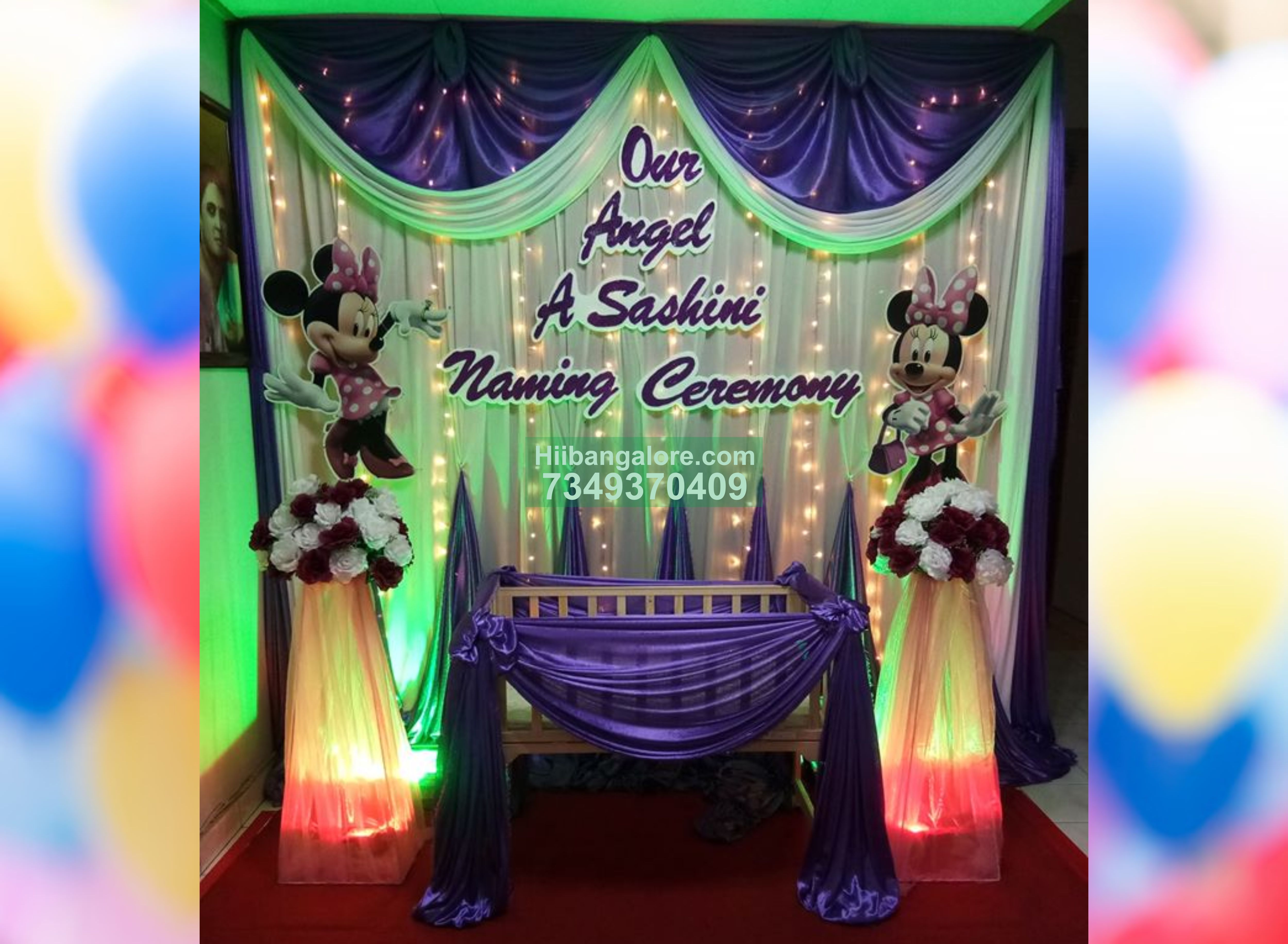 Simple Minnie mouse naming ceremony decoration at home Bangalore