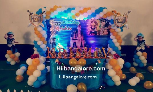 2D royal prince theme birthday party balloon decoration bangalore