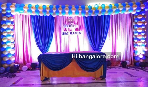 prince theme balloon decoration with drape work in bangalore