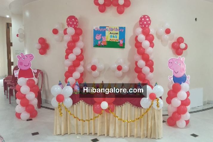 Simple Peppa pig theme balloon decorators Bangalore
