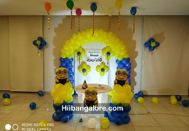 Simple minion theme birthday party balloon decorators Bangalore