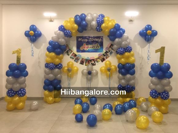 Gold and blue balloon decorators Bangalore