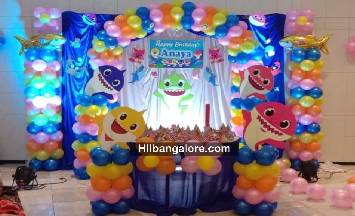 Baby shark theme balloon decorators Bangalore