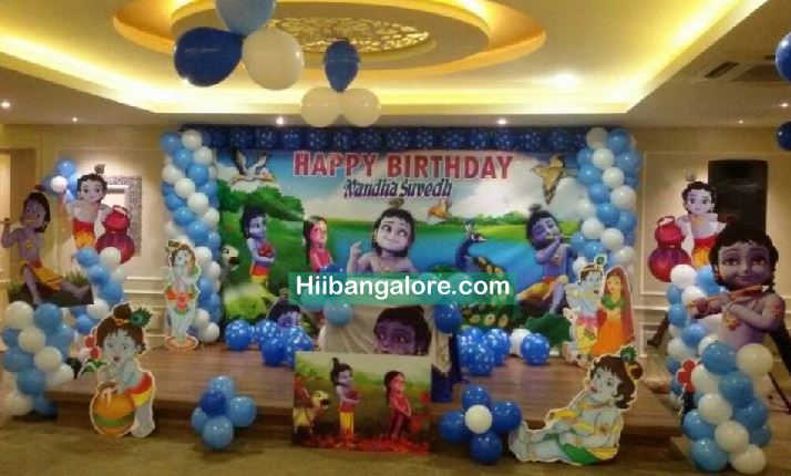 2d Little krishna theme birthday party decorators Bangalore