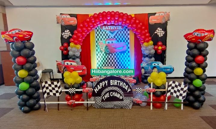 2d Mcqueen cars themed birthday party decorators Bangalore