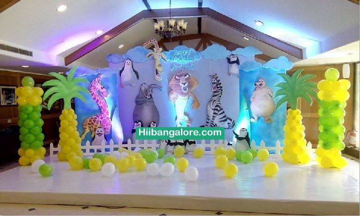 3D Madagaskar theme birthday party decorators Bangalore