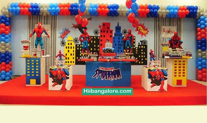 3D Spiderman theme birthday party decorators Bangalore