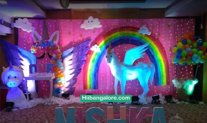 3D Unicorn theme birthday party decorators Bangalore