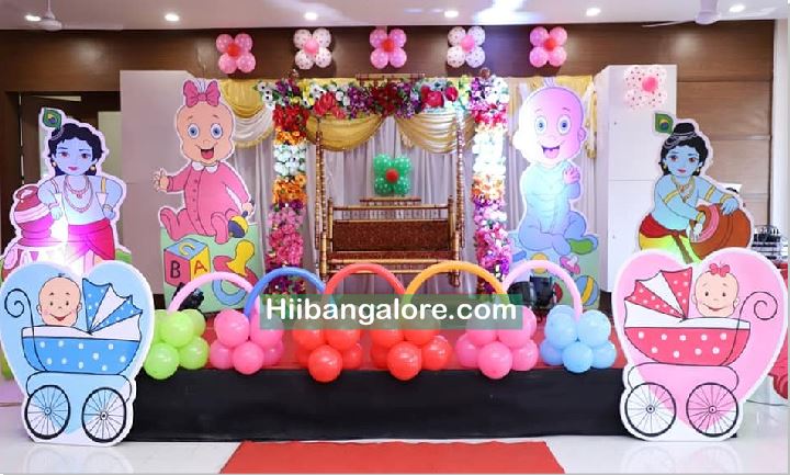 Baby krishna theme flower decoration for naming ceremony Bangalore