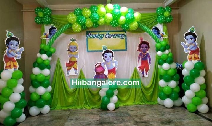 Krishna theme naming ceremony balloon decoration Bangalore
