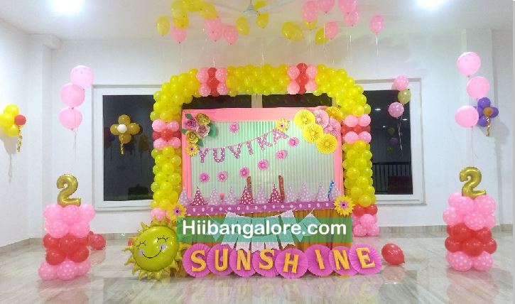 Sunshine theme premium birthday party balloon decorators Bangalore