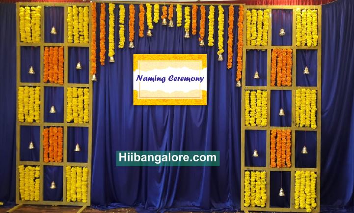 Marigold flower decoration for naming ceremony decoration Bnagalore