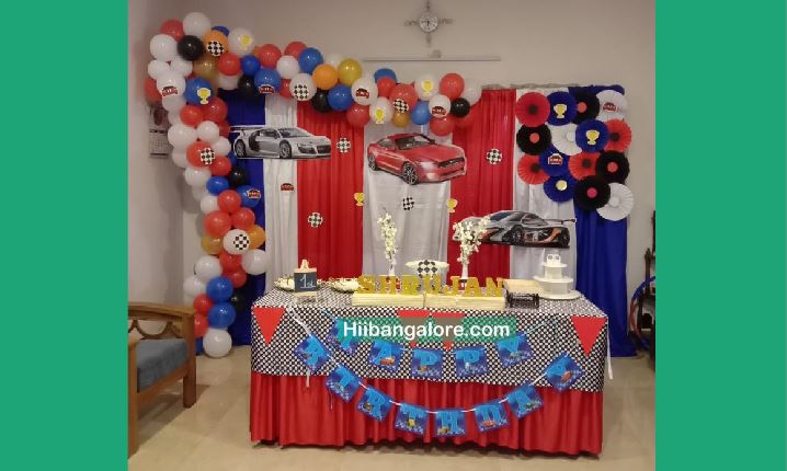 Cars theme crafted birthday party decorators Bangalore