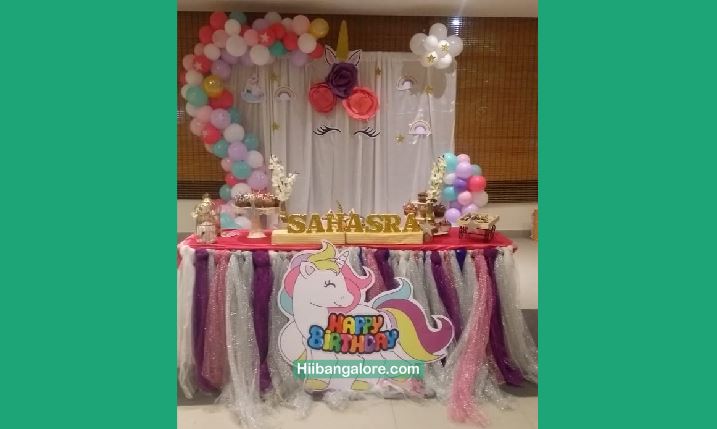 Unicorn themed craft works birthday party decorators Bangalore