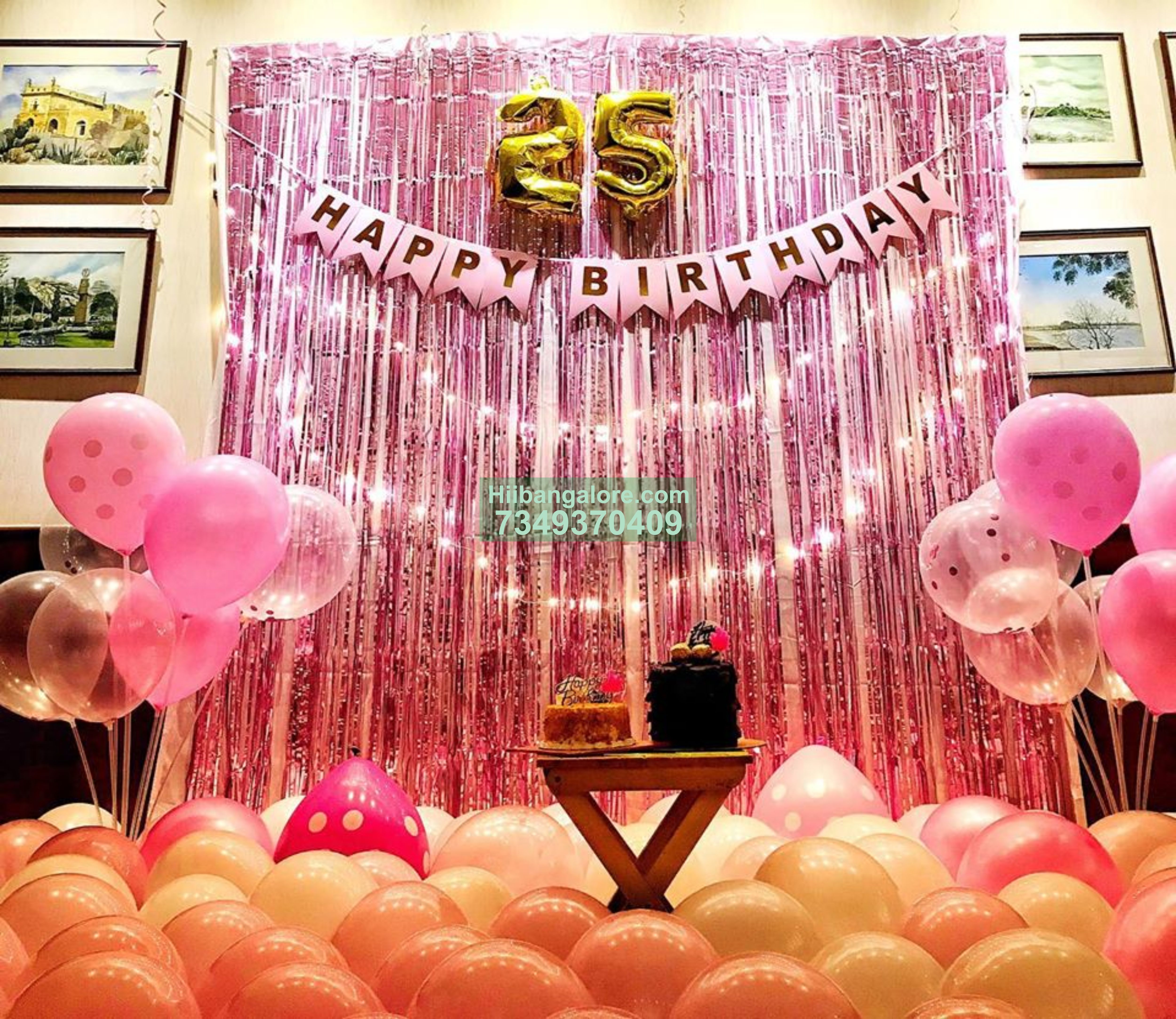25th birthday pink glitter balloon decoration Bangalore