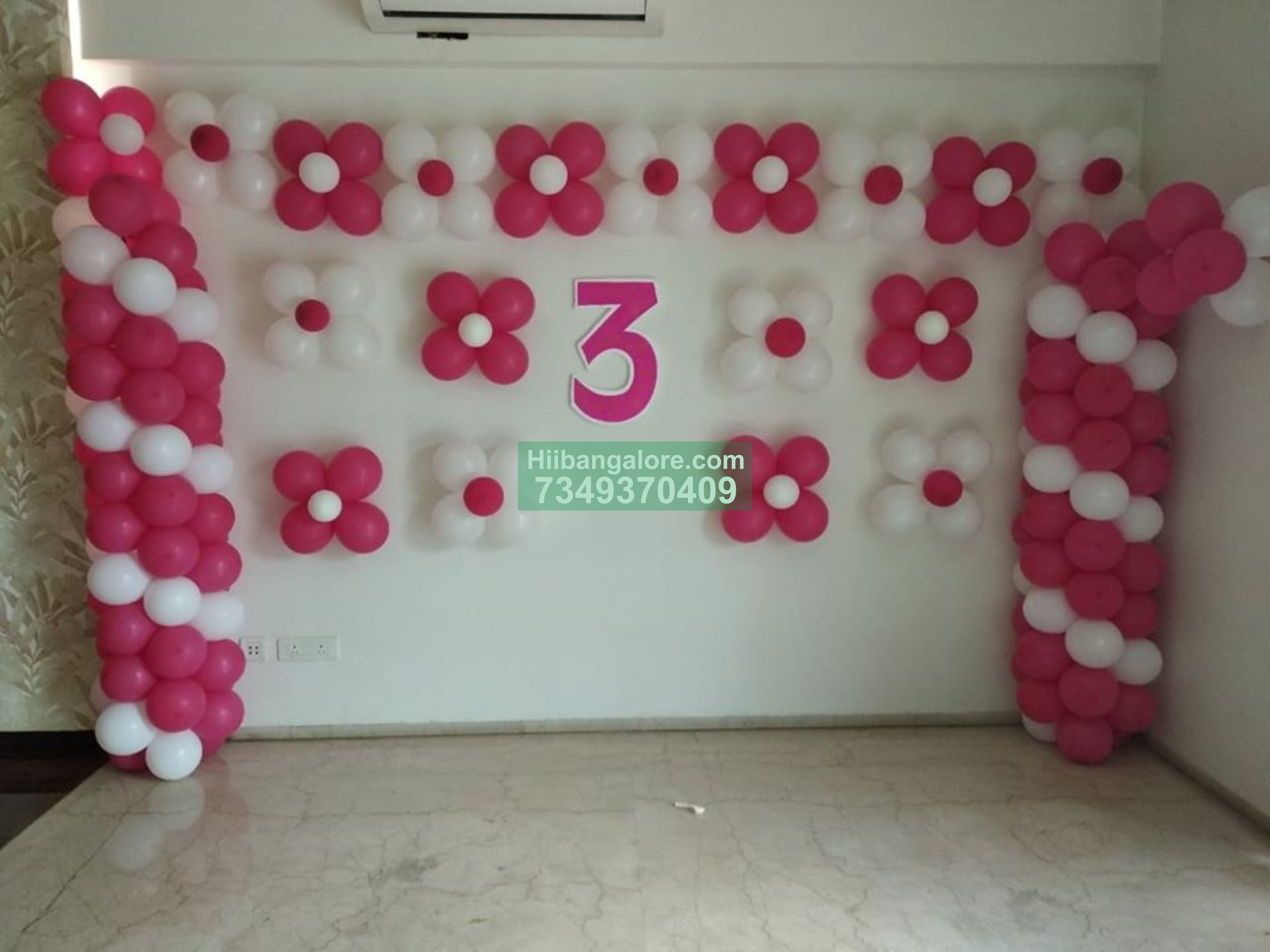 3rd birthday balloon decoration for baby girl at home Bangalore
