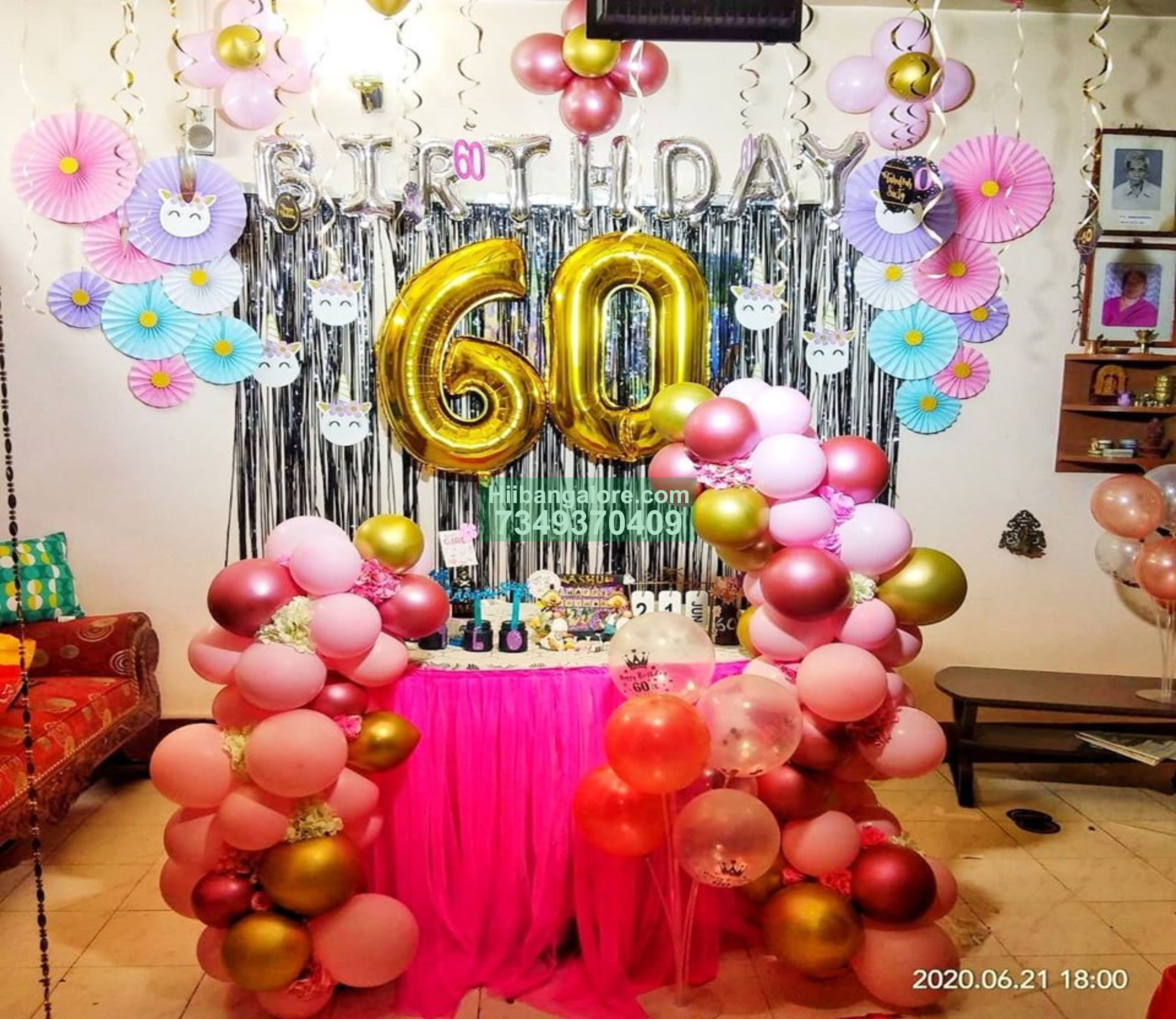 60th birthday party balloon decoration at home Bangalore