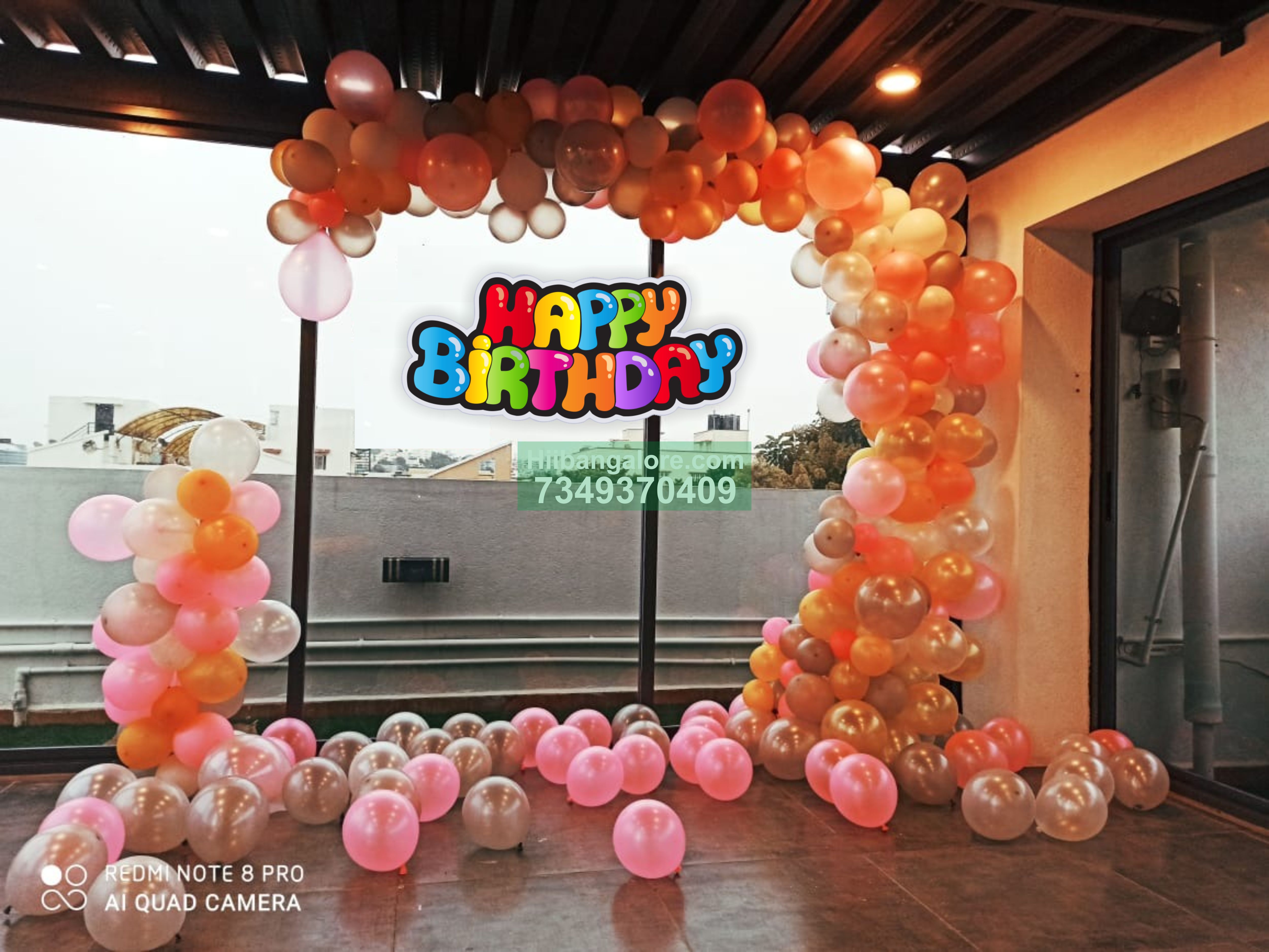 Organic arc balloon decoration for home birthday Bangalore
