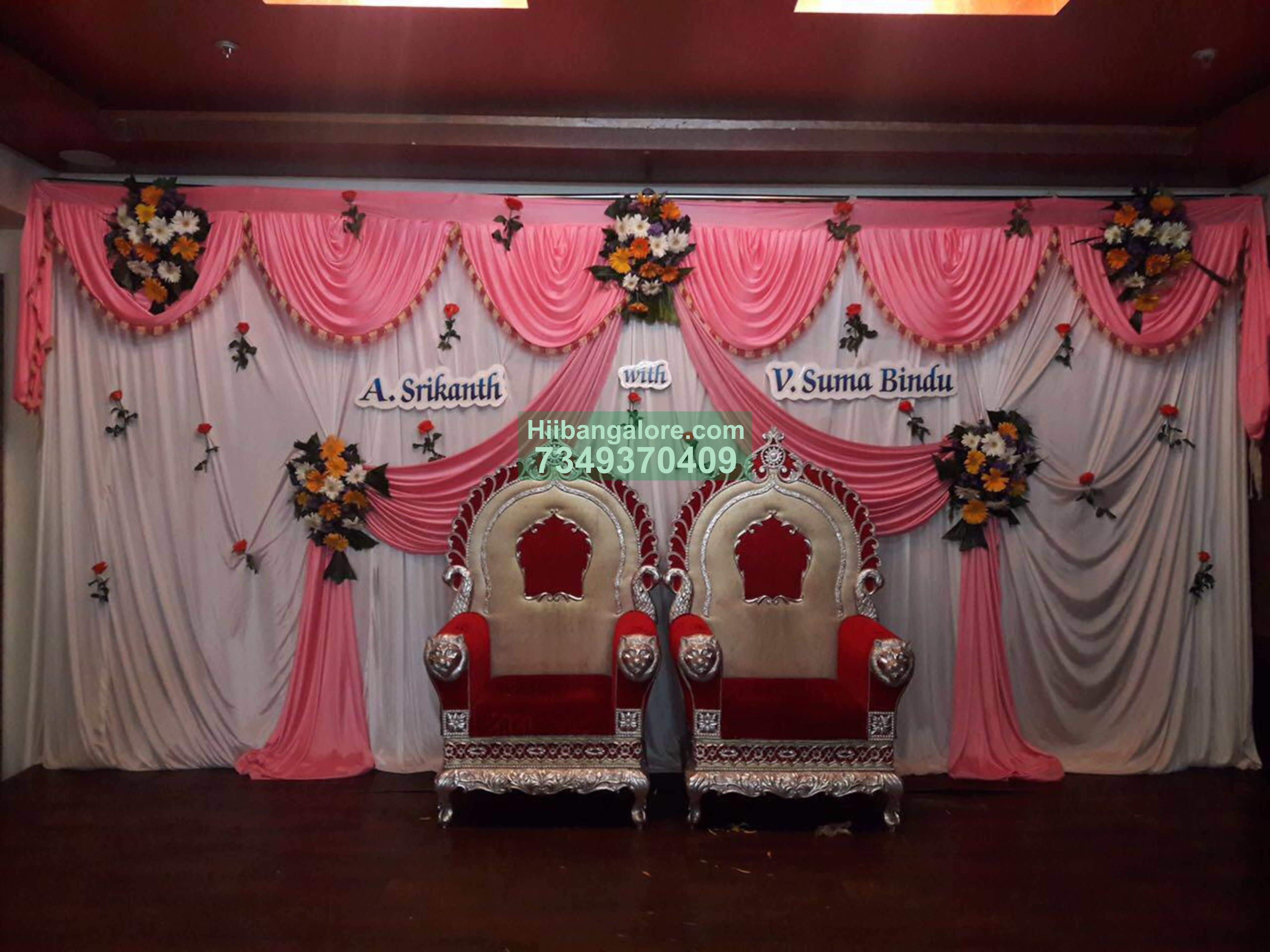 Pink backdrop flower decoration for engagement function Bangalore